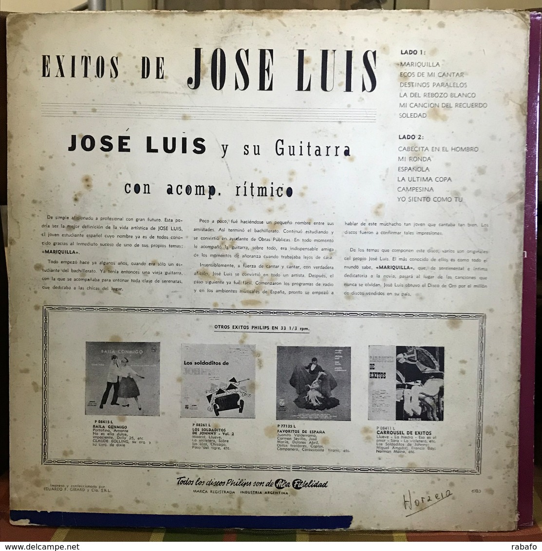 LP Argentino De José Luis Y Su Guitarra Año 1960 - Autres - Musique Espagnole