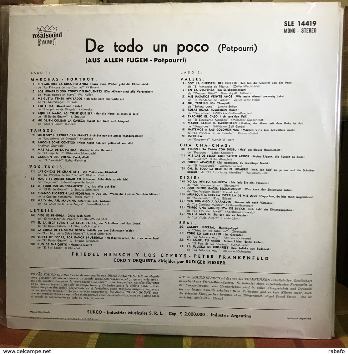 LP Argentino De Friedel Hensch Y Los Cyprys Año 1966 - Otros - Canción Alemana