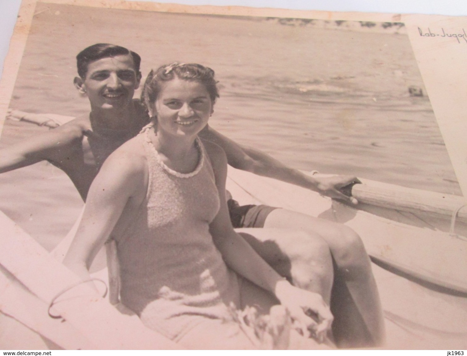 COUPLE IN SWIMSUIT ON A BOAT,  ISLAND RAB YUGOSLAVIA 1939, PHOTO - Persone Anonimi