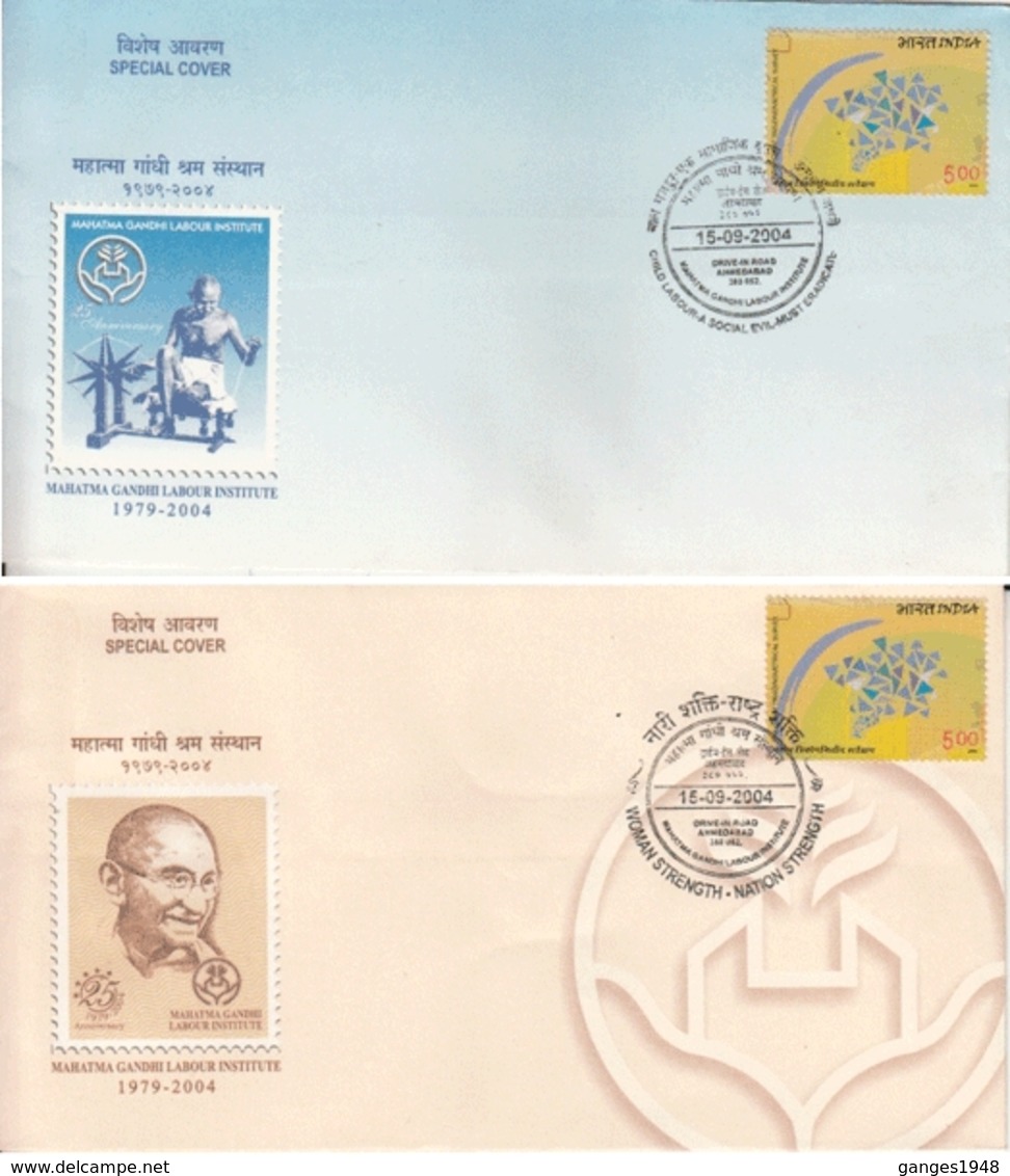 India  2004 Mahatma Gandhi Labour Institute 2 Special Covers # 19786   D  Inde Indien - Mahatma Gandhi