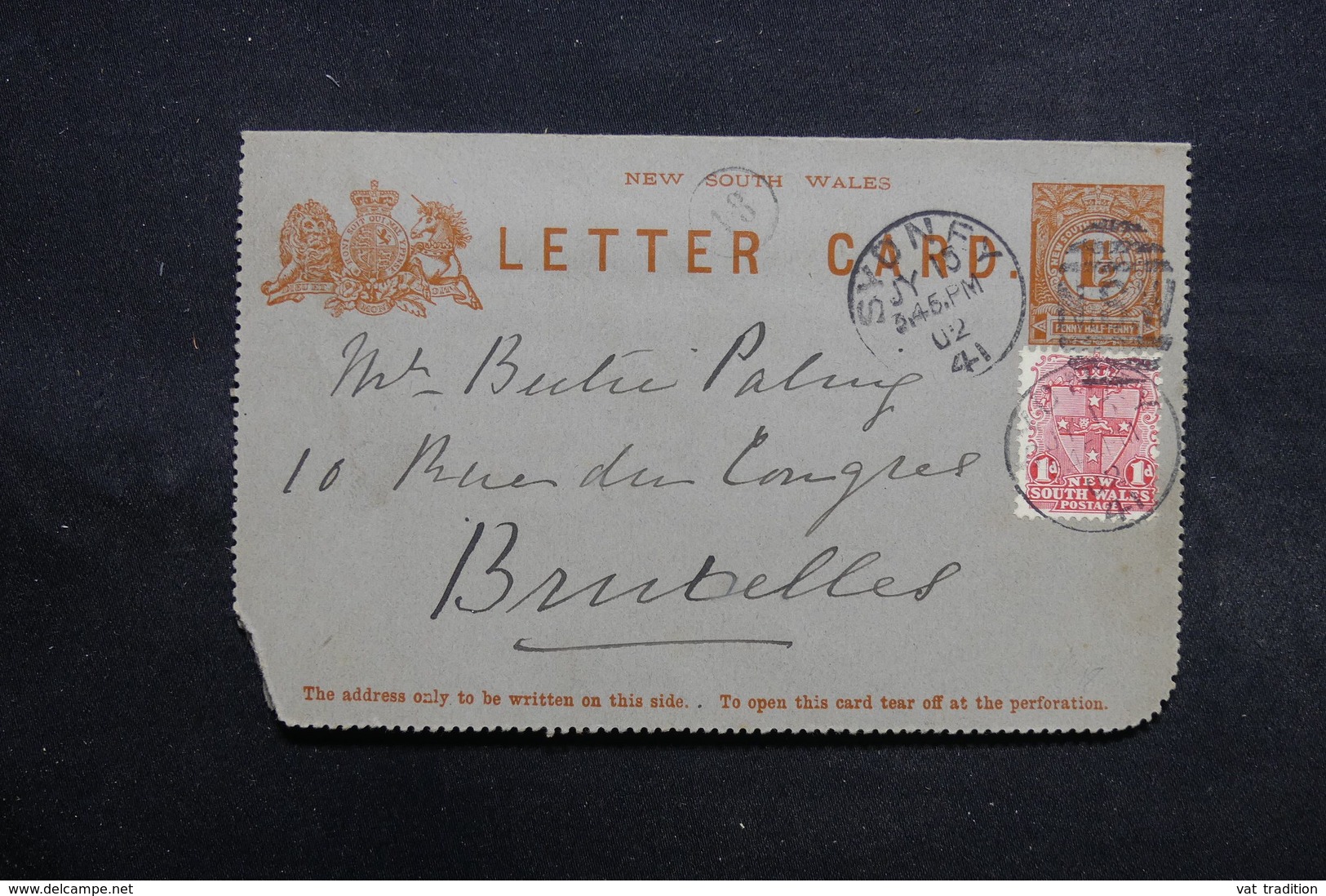 AUSTRALIE - Entier Postal + Complément De Sydney Pour La Belgique En 1902 -  L 31643 - Lettres & Documents