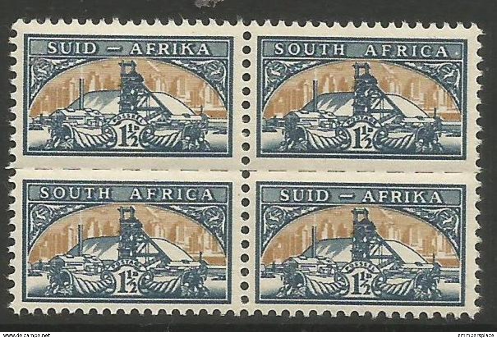 South Africa - 1948 Gold Mine Bilingual Block MNH **    SG 124  Sc 107 - Unused Stamps