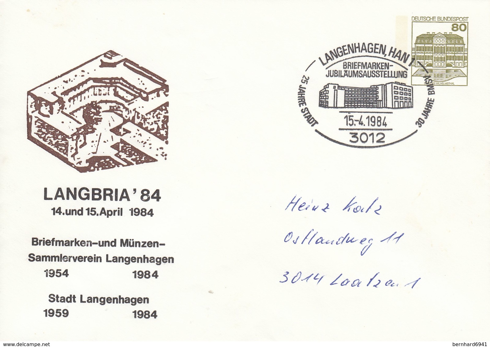 PU 117/124  LANGBRIA'84 -  Briefmarken Un Münzen Sammlerverein 1954-1984, Langenhagen,Han1 - Privatumschläge - Gebraucht