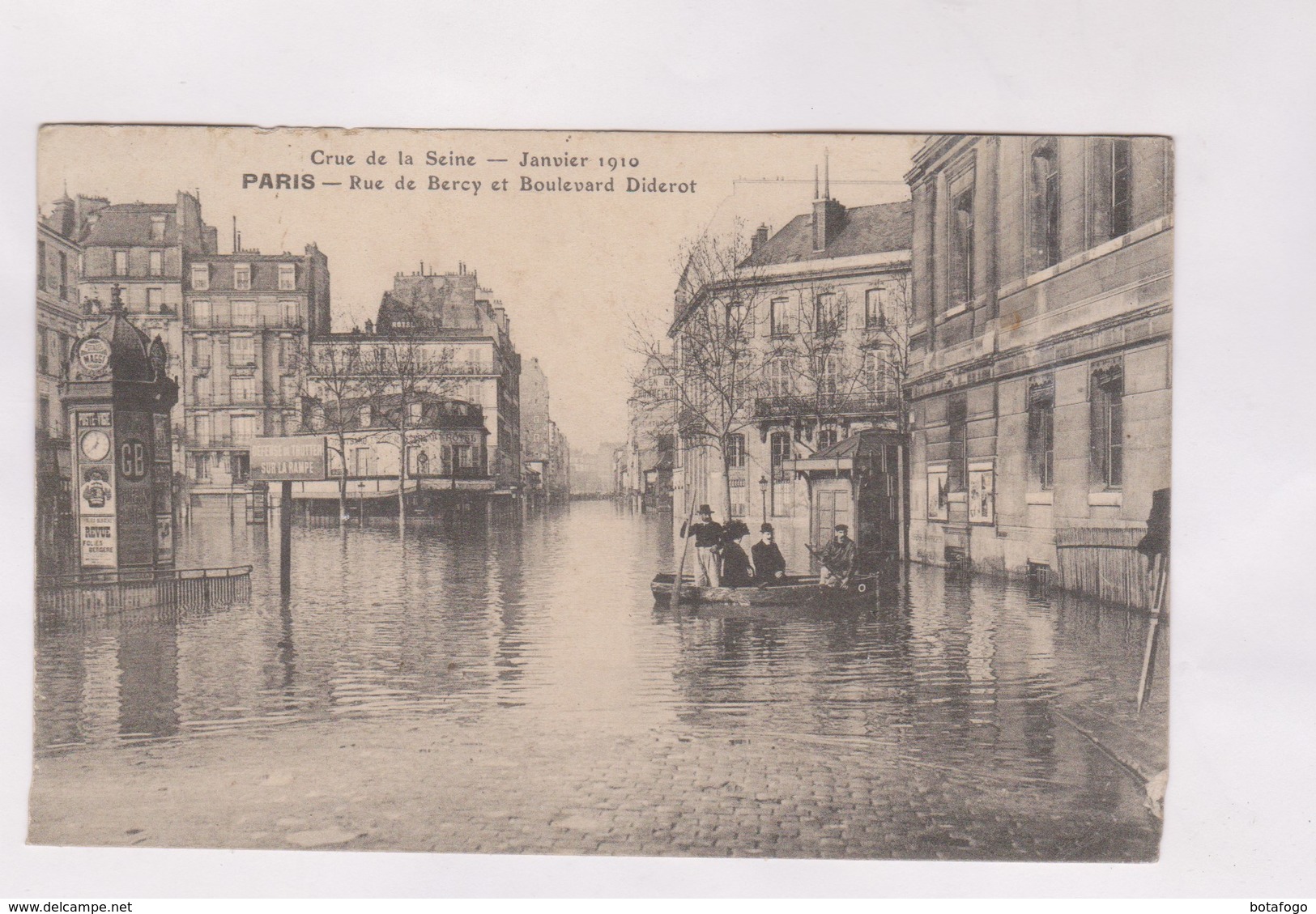 CPA PARIS, CRUE DE LA SEINE, JANVIER 1910! RUE DE BERCY ET BD DIDEROT - Inondations