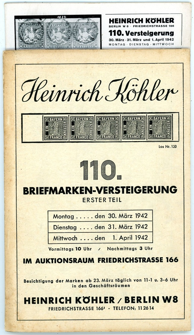 110. Köhler Auktion 1942 Mit Den Bildtafeln - Seltener Alter Auktionskatalog - Catalogi Van Veilinghuizen