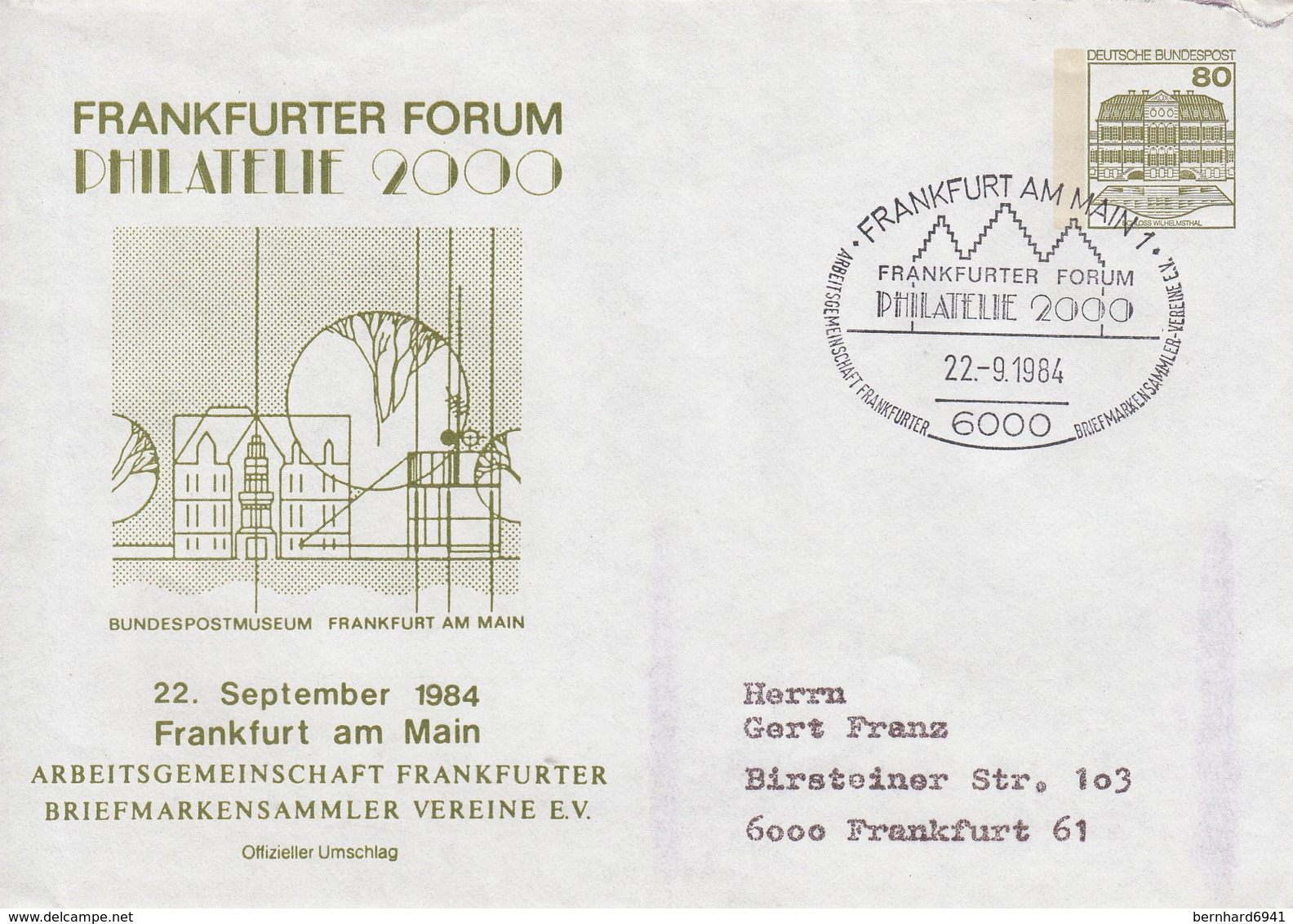 PU 117/144  FRANKFURTER FORUM PHILATELIE  2000 - 22.Sepptember 1984, Frankfurt Am Main 1 - Privatumschläge - Gebraucht