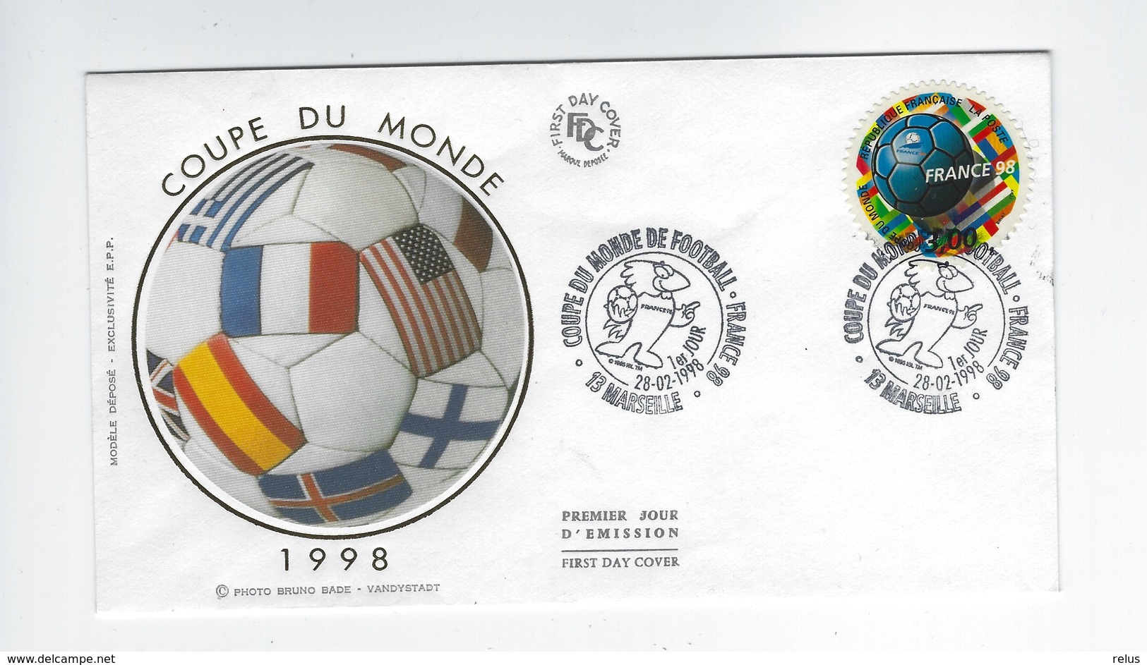 Enveloppe 1er Jour Coupe Du Monde De Football 1998 Oblitération Du 28/02/1998 Marseille - 1990-1999