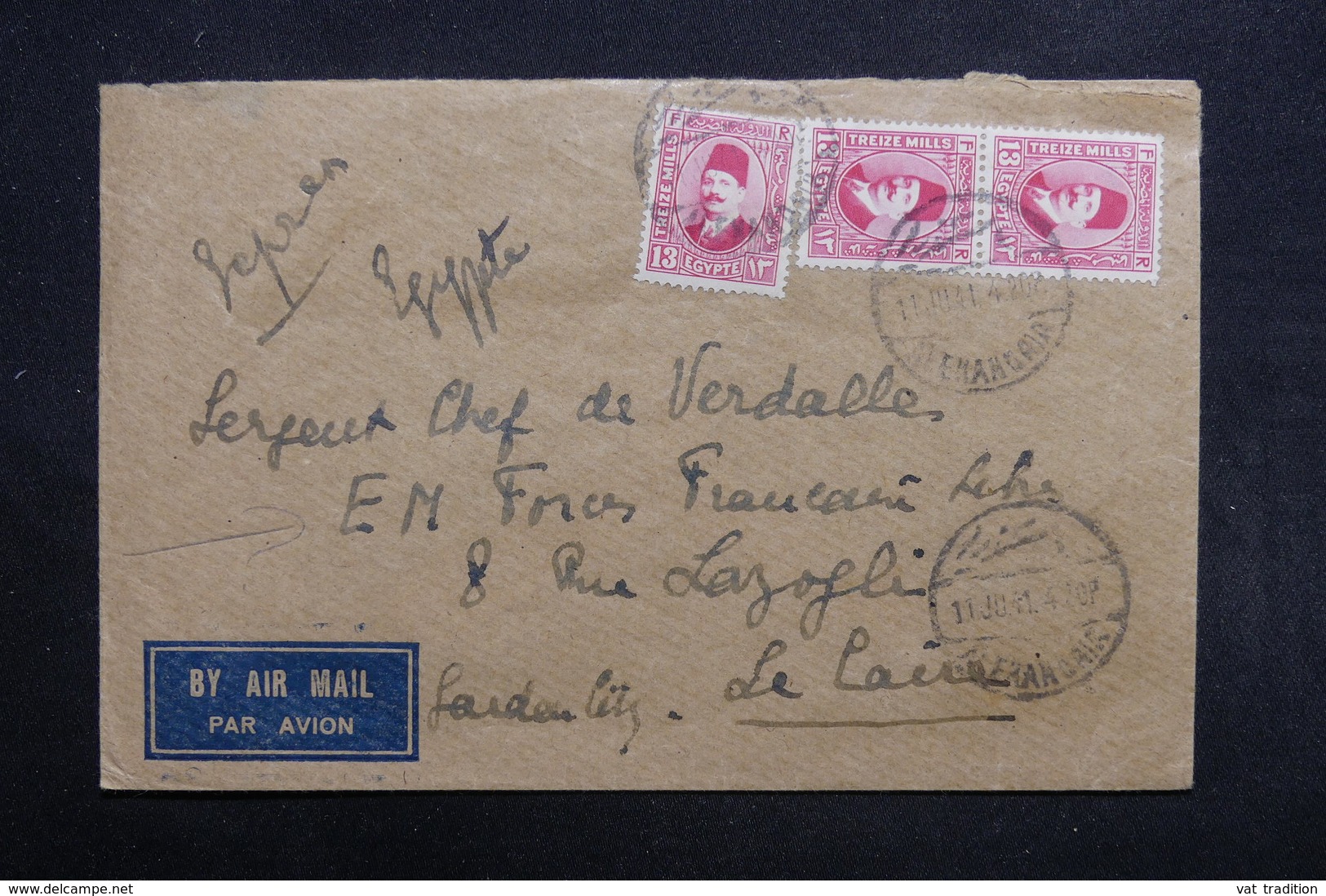 EGYPTE - Enveloppe De Alexandrie Pour Soldat Des Forces Française Au Caire En 1941 -  L 31686 - Lettres & Documents