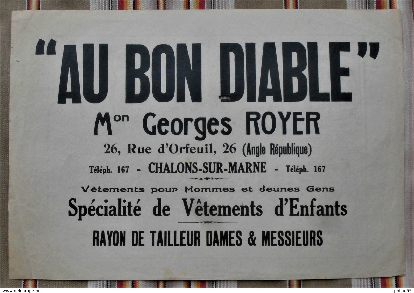 51 CHALONS SUR MARNE "AU BON DIABLE" Georges Royer Vetements Tailleur HISTORIETTE - 1900 – 1949