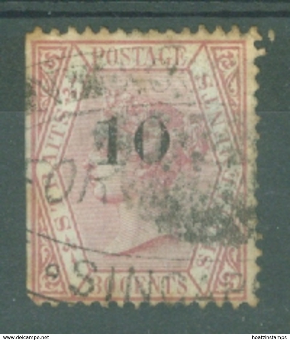 Straits Settlements: 1880   QV - Surcharge '10' (no Cents)    SG33    10 On 30c    Used - Straits Settlements