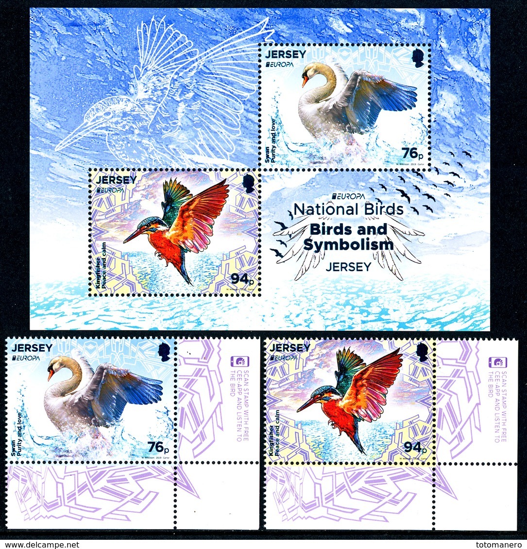 JERSEY EUROPA 2019 "National Birds" Set Of 2v & Minisheet** - 2019