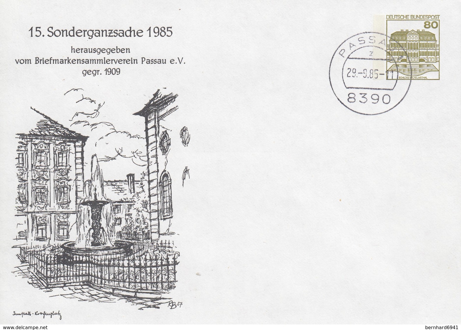 PU 117/206  15. Sonderganzsache 1985 - Briefmarkensammlerverein Paussa E.V. Gegr. 1909, Paussau 1 - Privatumschläge - Gebraucht