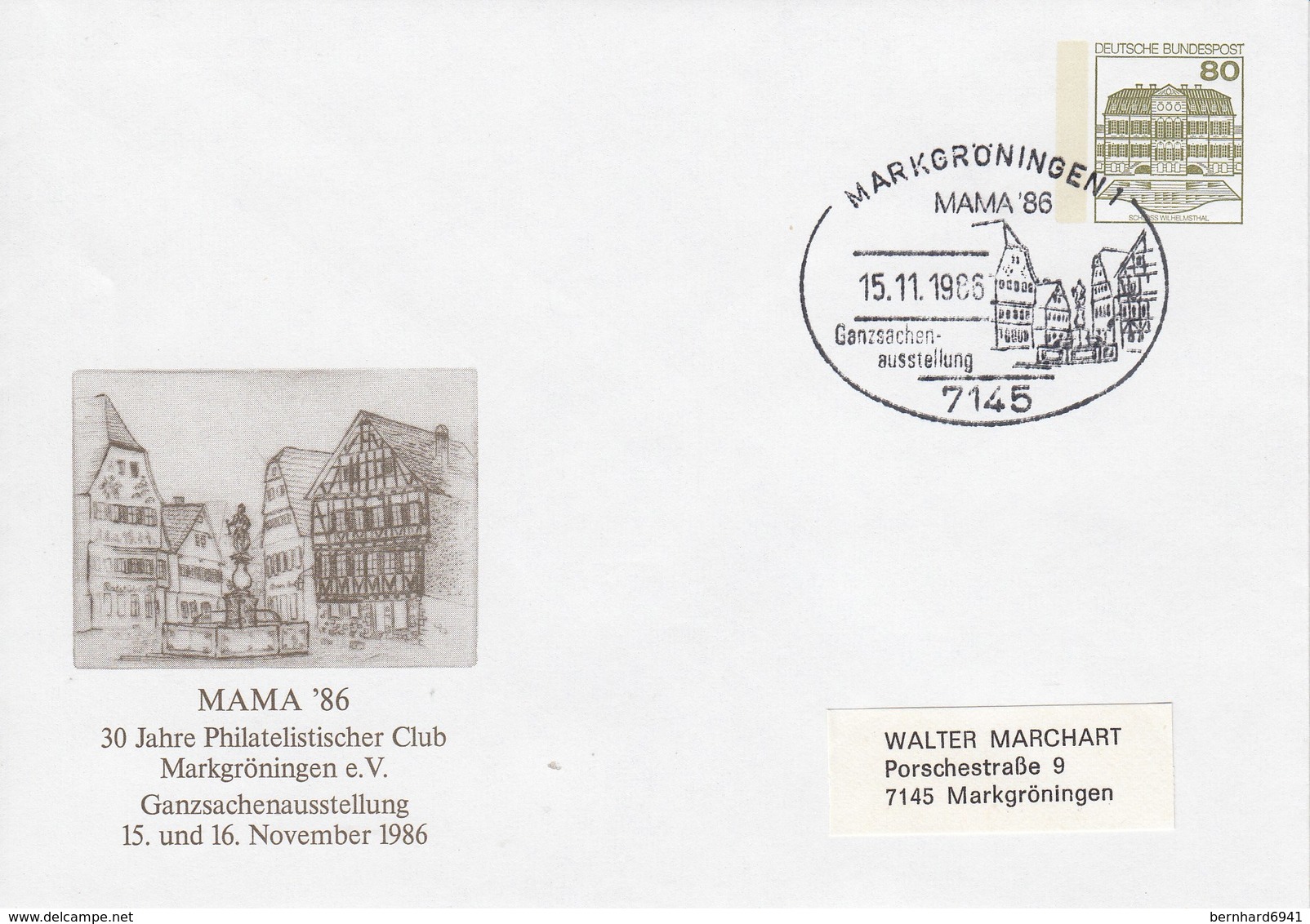 PU 117/242  MAMA`86 30 Jahre Philatelister Club Markgröningen E.V., Ganzsachenausstellung, Markgröningen 1 - Privatumschläge - Gebraucht