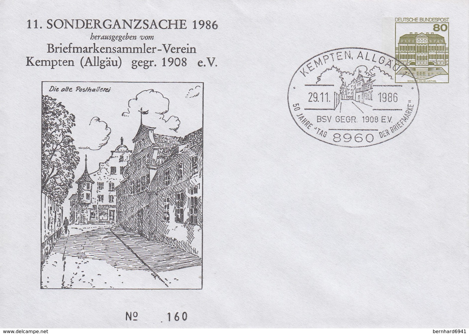 PU 117/249  11. Soderganzsache 1986 - Briefmarkensammler-Verein Kempten (Allgäu) Gegr. 1908 E.V. Kempten,Allgäu 1 - Privatumschläge - Gebraucht