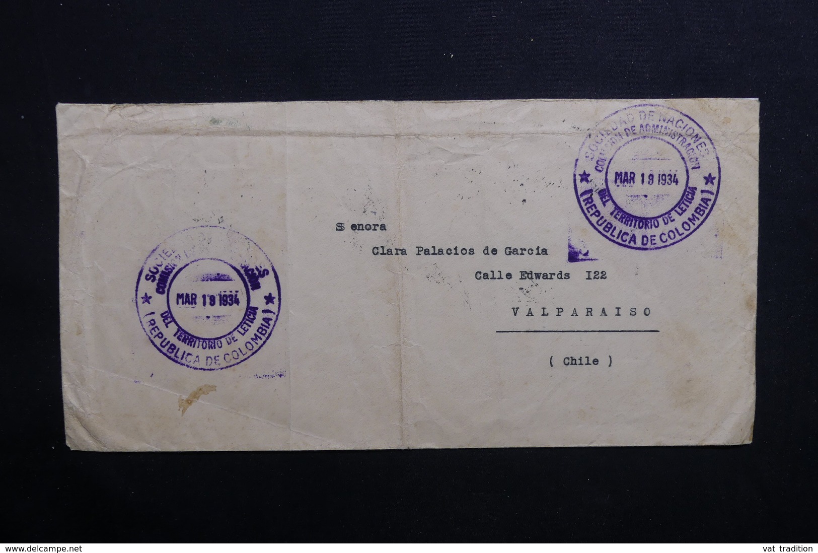 COLOMBIE - Enveloppe De La Société Des Nations De Bogota Pour Le Chili En 1934 - L 31704 - Colombia