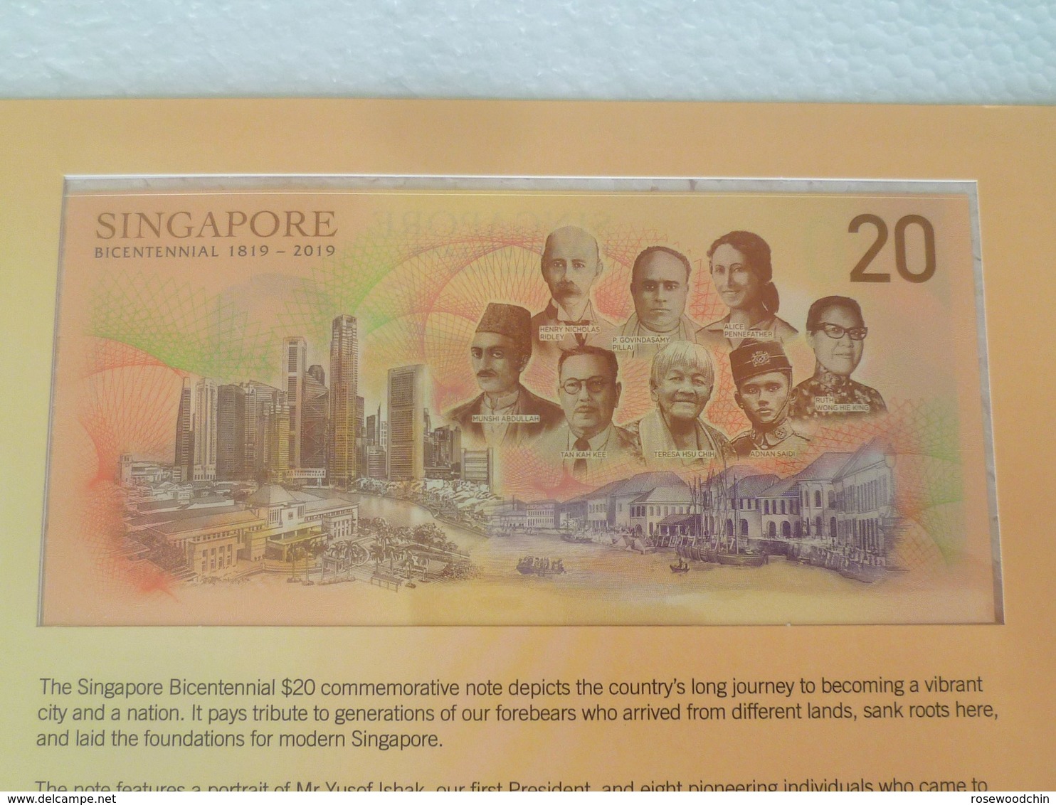 UNC Singapore 2019 Bicenteninal Commerative 20 Dollars Polymer Banknote With Folder - Singapur