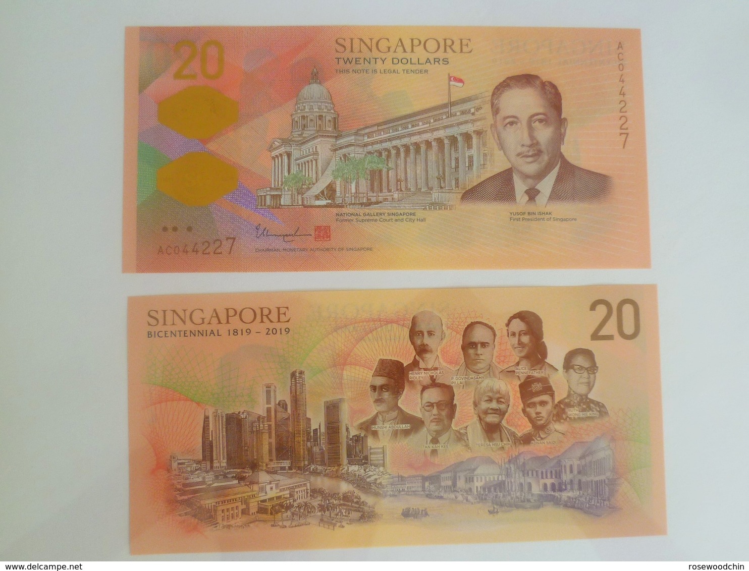 UNC Singapore 2019 Bicenteninal Commerative 20 Dollars Polymer Banknote With Folder - Singapore