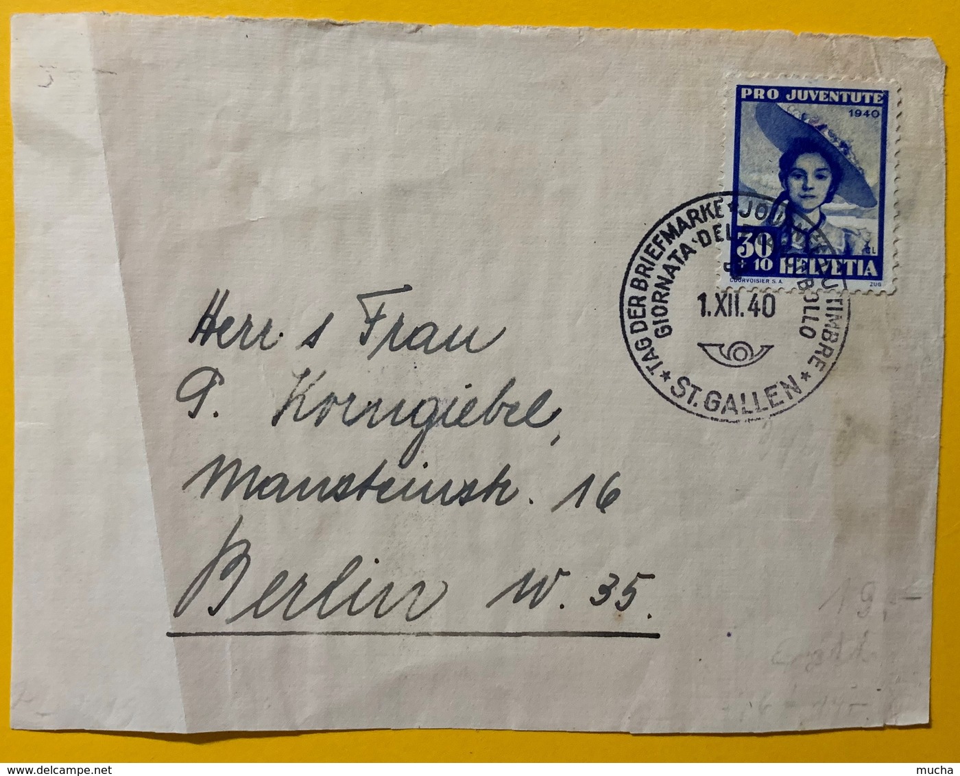 8659 - No 96 Sur Devant De Lettre Circulée  Pour Berlin Cachet Tag Der Briefmarke 1.12.1940 St.Gallen - Lettres & Documents