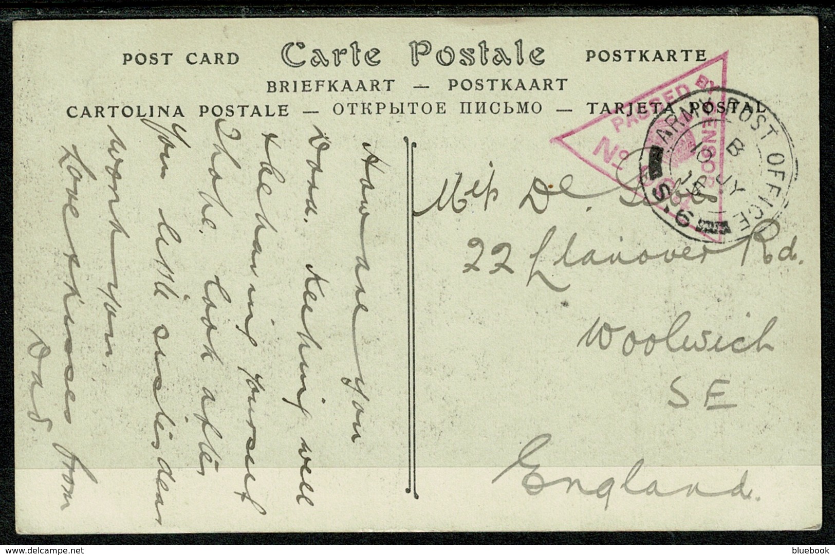 Ref 1302 - 1915 WWI Postcard - GB Army Post Office S.6 - APO S.6 - Candas France - Abbeyville - War 1914-18