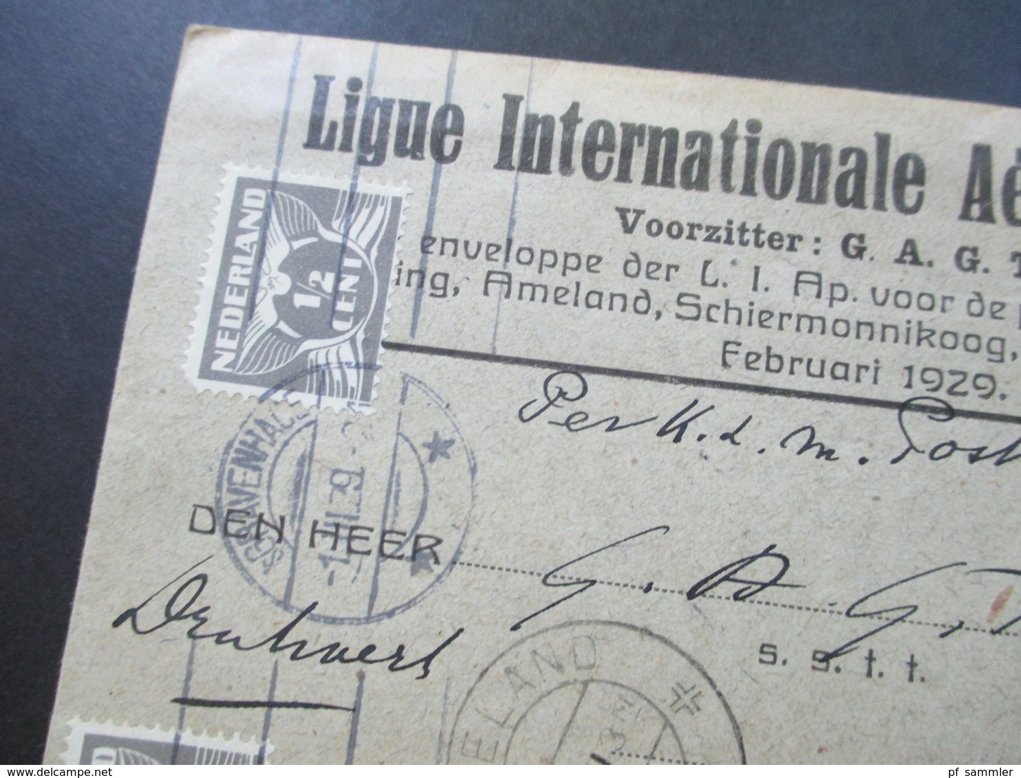 Niederlande 1929 Nr. 171 MeF (3) Ligue Int. Aerophilatelique Per Luchtpst / Airmal / Luftpost Vlieland Und Retour Haag - Cartas & Documentos