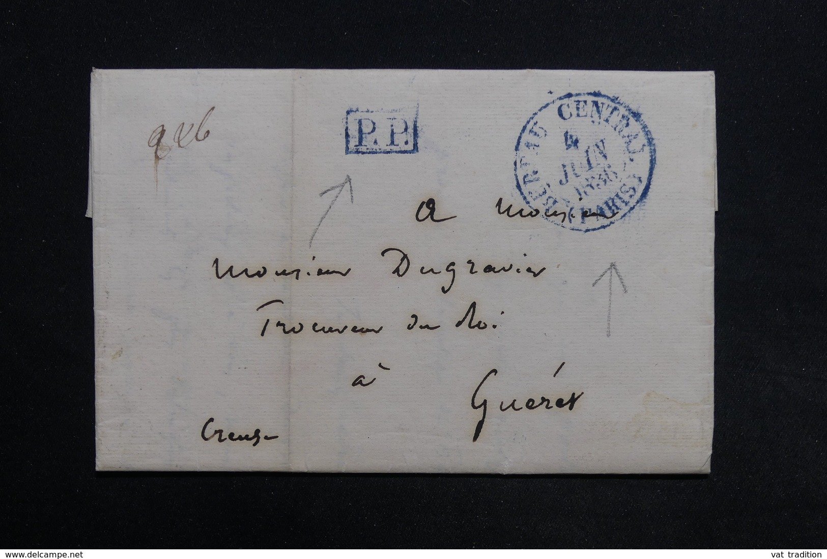 FRANCE - Lettre De Paris En PP Pour Gueret En 1836 , Cachets En Bleu - L 31714 - 1801-1848: Voorlopers XIX