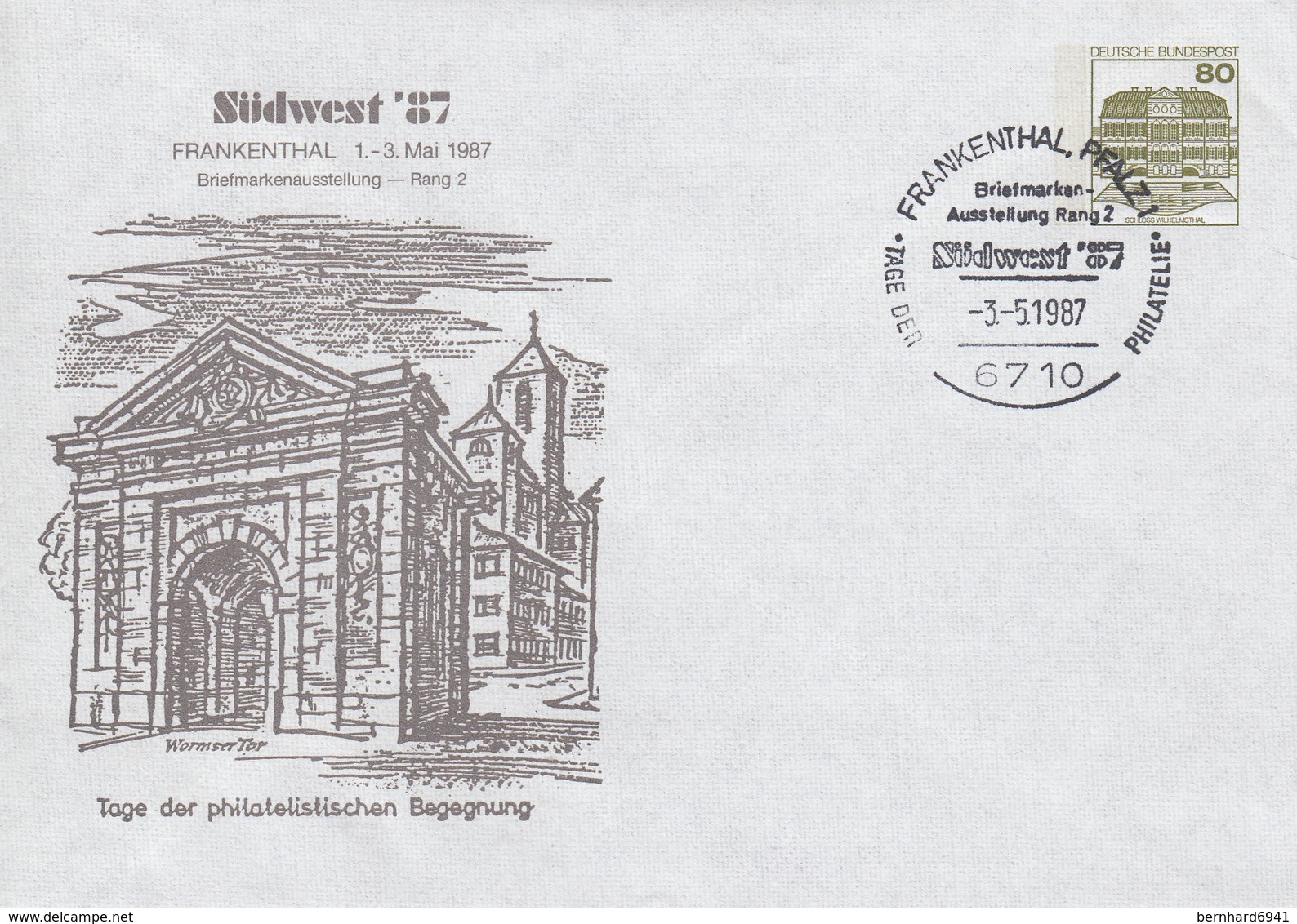 PU 117/271  Südwest '87 Briefmarkenusstellung - Rang 2 - Tag Der Philatelisten Begegnung, Frankenthal,Pflalz 1 - Privatumschläge - Gebraucht