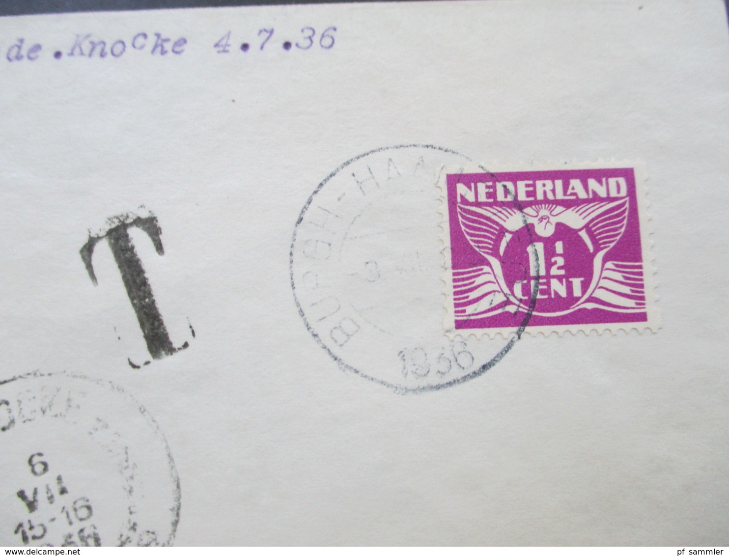 Niederlande 1936 Luftpost Erstflug KLM Burgh Haamstedde - Knocke. Poste Restante Mit Ak Stempel Nr. 295 Und Nachporto!! - Lettres & Documents