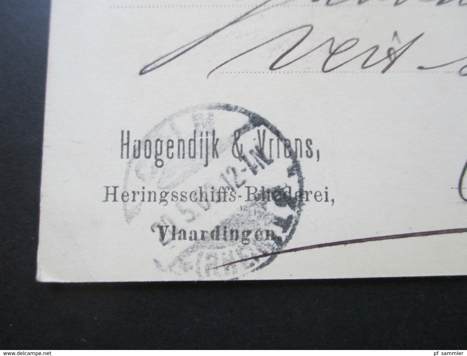 Niederlande 1900 Postkarte Hoogendijk Heringsschiff Reederei Vlaardingen Nach Cöln / Köln Gesendet - Storia Postale