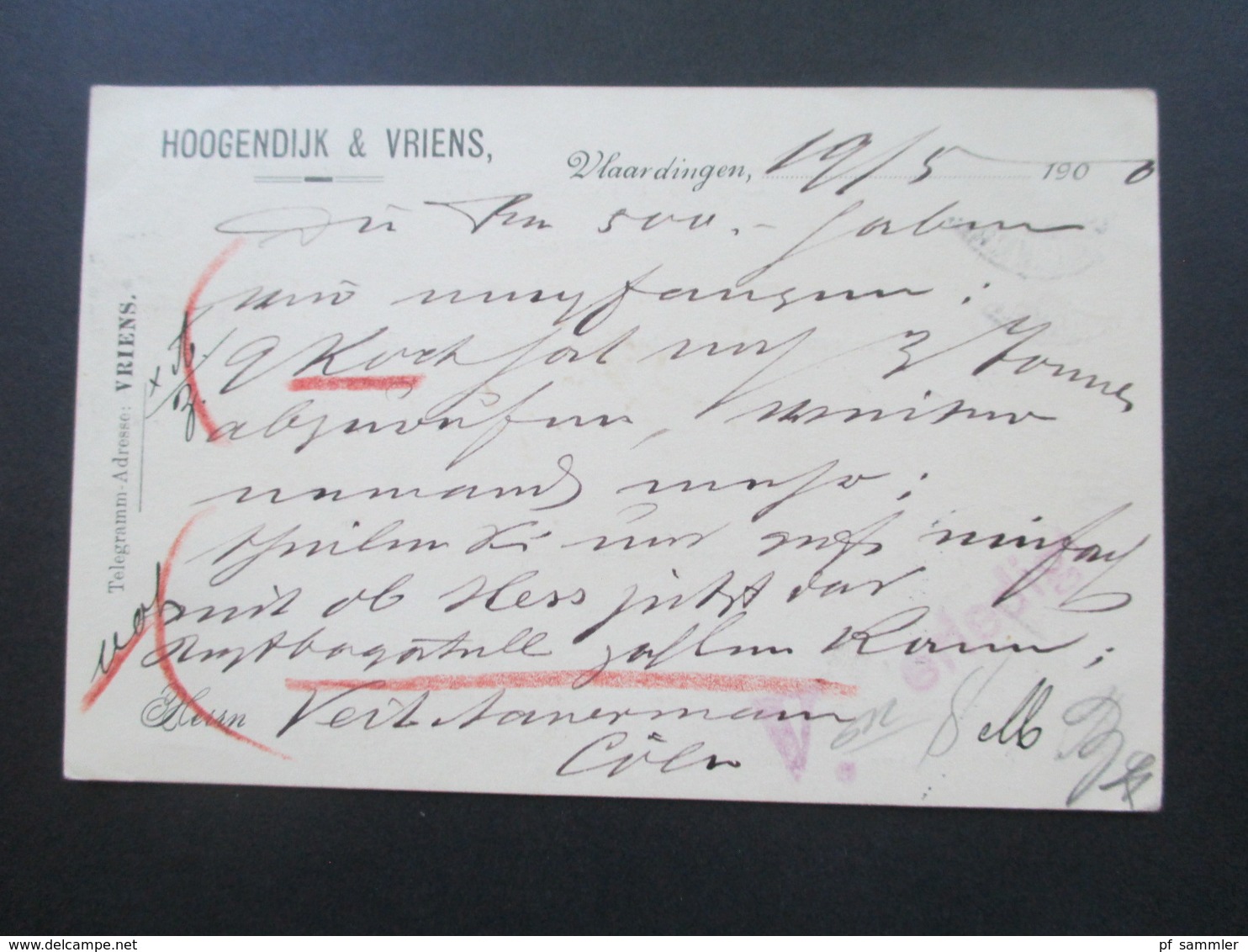 Niederlande 1900 Postkarte Hoogendijk Heringsschiff Reederei Vlaardingen Nach Cöln / Köln Gesendet - Cartas & Documentos