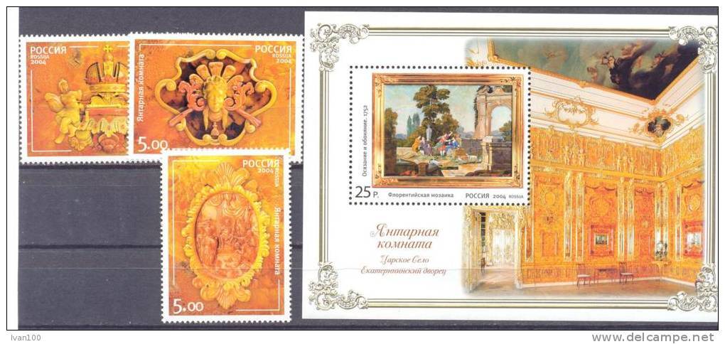 2004. Russia, Amber Room, St. Petersburg, 3v + S/s, Mich.1177/79+bl.69, Mint/** - Nuovi