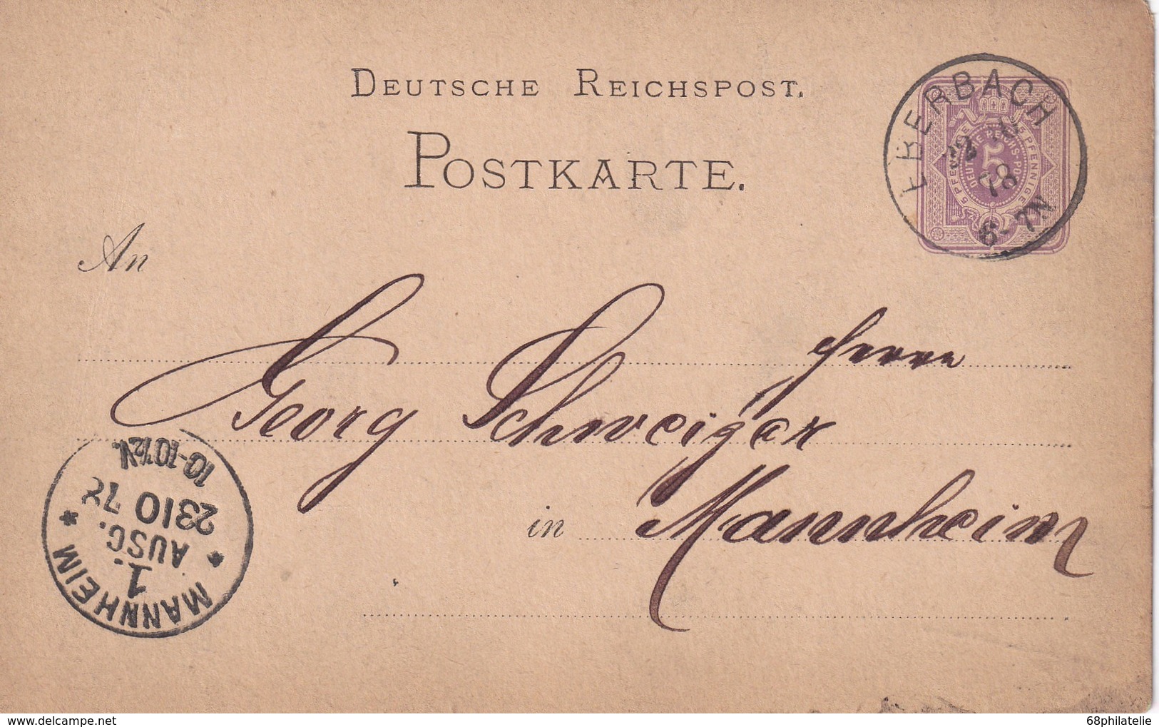 ALLEMAGNE 1878     ENTIER POSTAL/GANZSACHE/POSTAL STATIONERY   CARTE DE EBERBACH - Autres & Non Classés