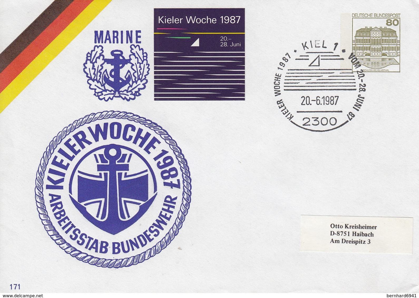 PU 117/304  Marine - Kieler Woche 1987 - Arbeitsstab Bundeswehr, Kiel 1 - Privatumschläge - Gebraucht