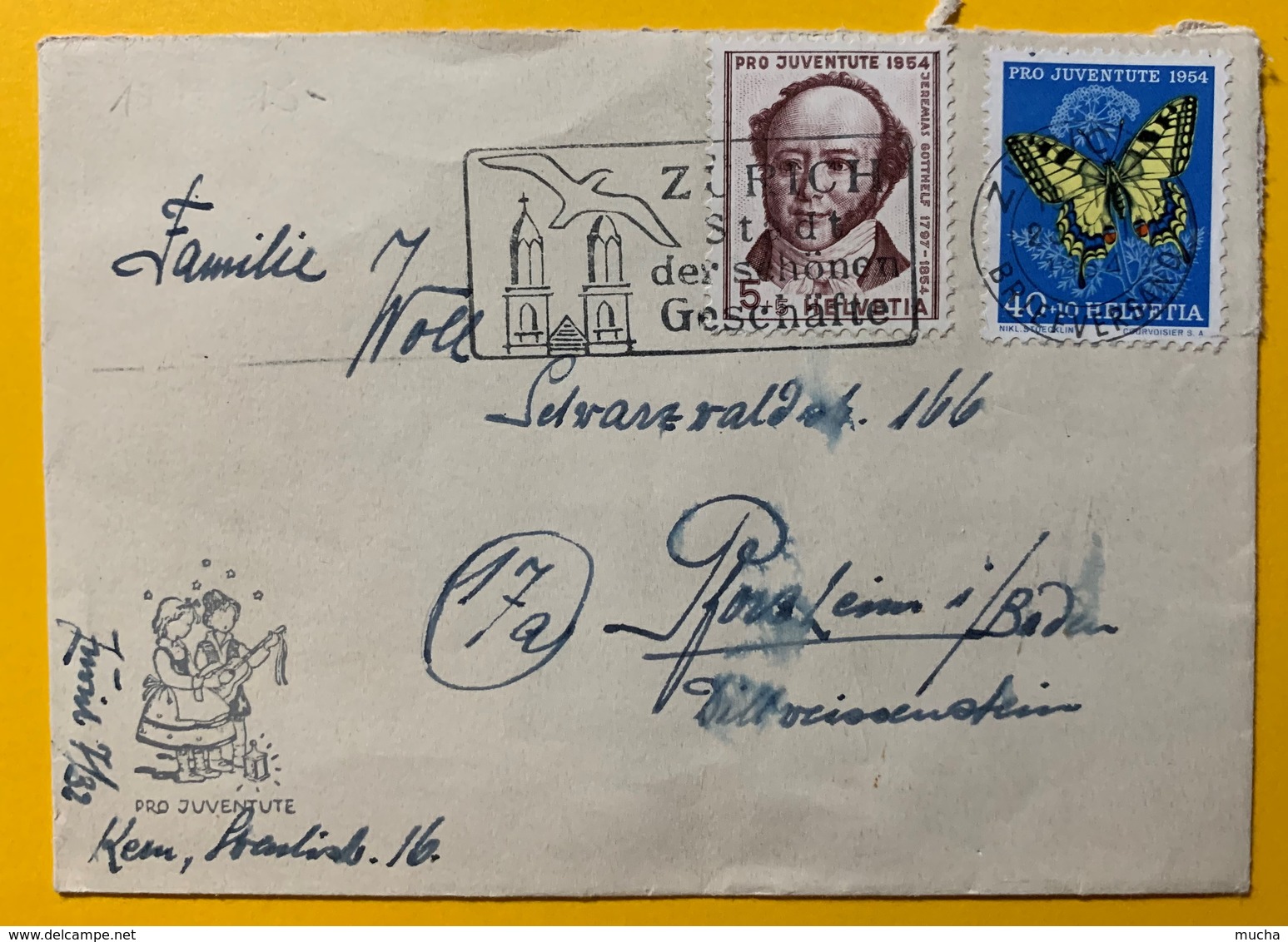 8677 - Nos 153 & 157 Sur Petite Lettre Pro Juventute Circulée De Zurich Pour L'Allemagne 1954 - Lettres & Documents