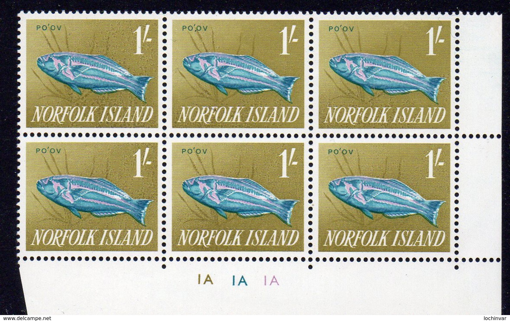 NORFOLK Is, 1962  1/- FISH CNR BLOCK 6 MNH - Norfolk Island