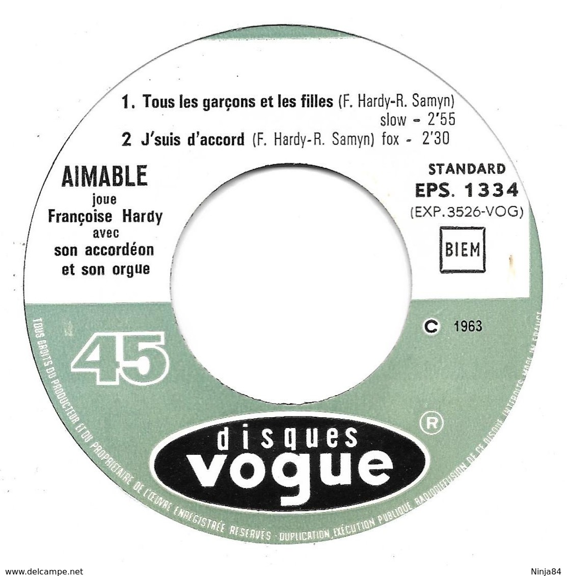 EP 45 RPM (7")  Aimable / Françoise Hardy  "  Joue Françoise Hardy " - Instrumental