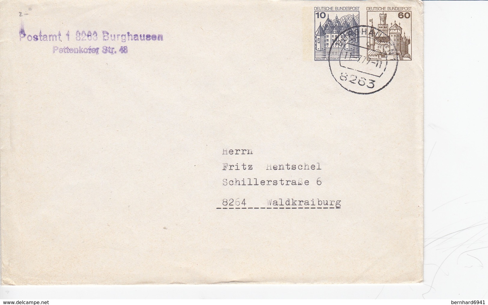 PU 213/1   Blanko Umschlag Mit 10+60 Pf  - Burgen Und Schlösser, BurgHausen - Privatumschläge - Gebraucht