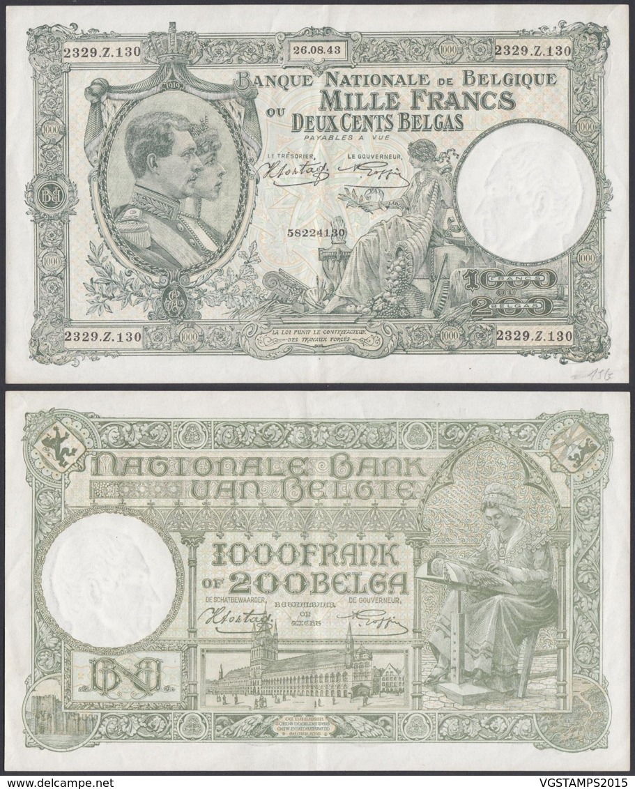 Belgique - Billet 1000F 26.08.43 - Bon état  (DD) DC3406 - 1000 Francs-200 Belgas