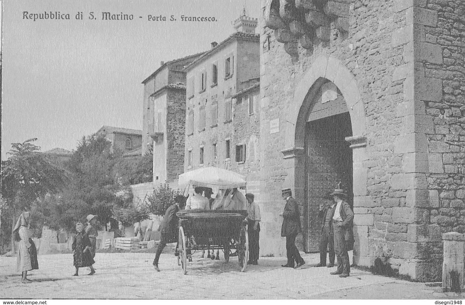 07706 "REPUBBLICA DI SAN MARINO - PORTA SAN FRANCESCO" ANIMATA, CARROZZA CART. ORIG. NON SPED. - San Marino