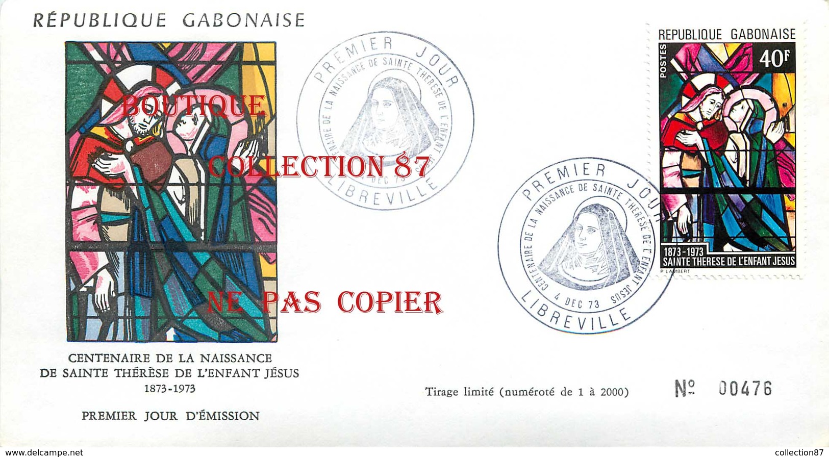 ☺♦♦ FDC < SAINTE THERESE De L'ENFANT JESUS < CENTENAIRE De Sa NAISSANCE En 1973 - LIBREVILLE PREMIER JOUR GABON - Gabon (1960-...)