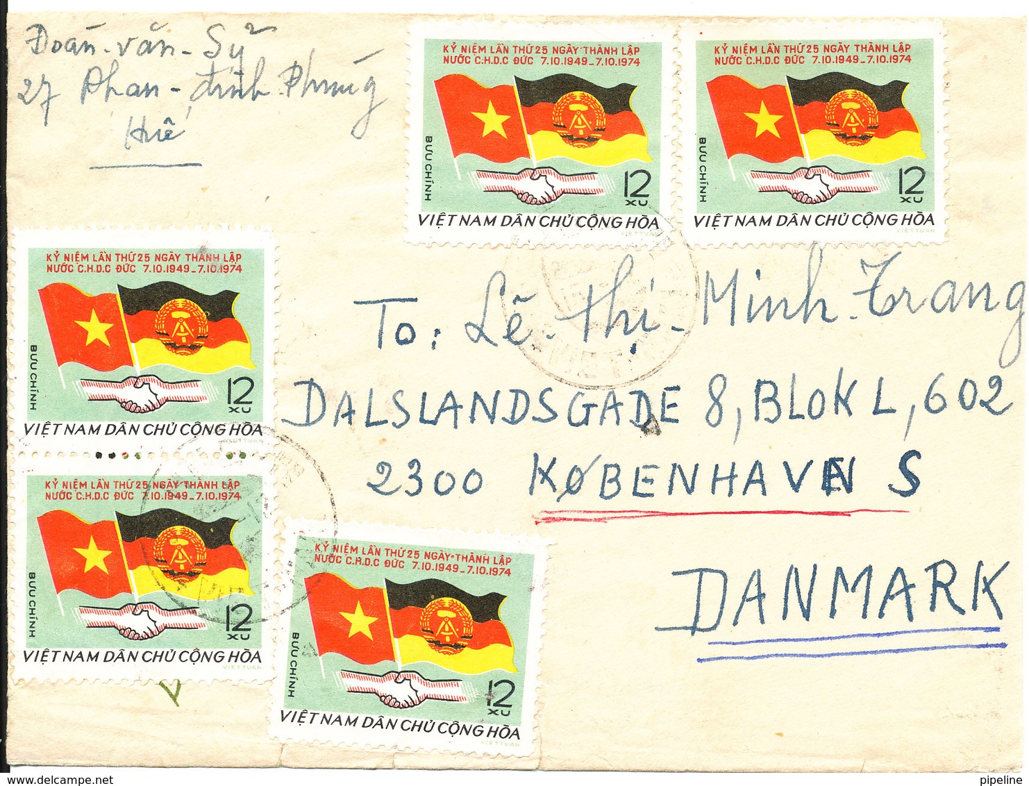 Vietnam Air Mail Cover Sent To Denmark 15-12-1976 - Vietnam