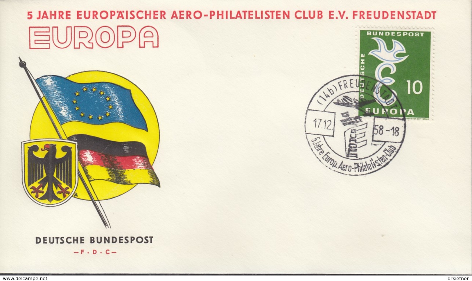 BRD 295 EF, Auf Sonderumschlag Mit Sonderstempel: Freudenstadt 5 Jahre Europ. AERO-Philatelisten-Club 17.12.1958 - 1958