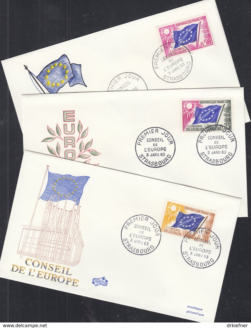 Frankreich Dienst Europarat, 3 FDC,1963 - 1963