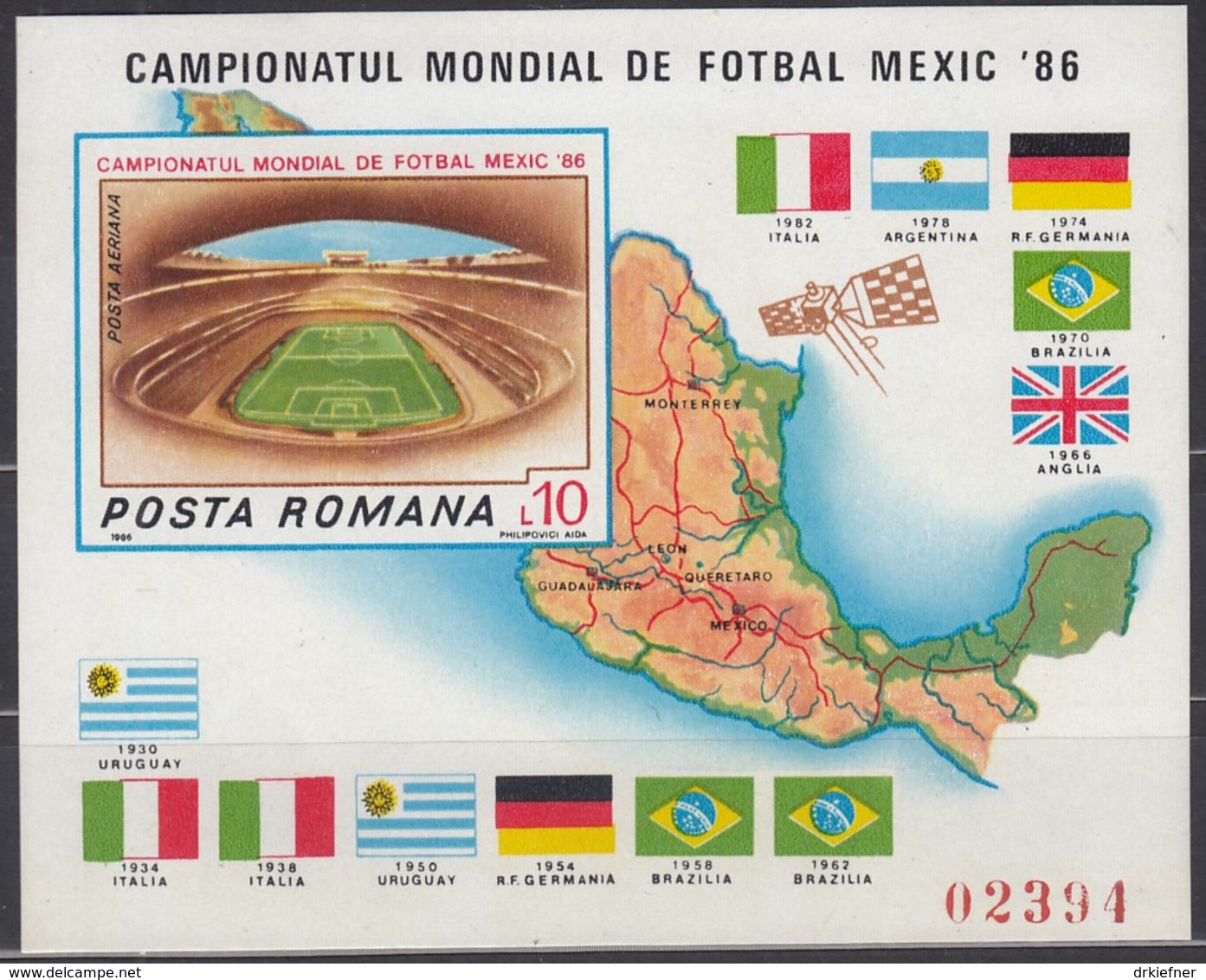 RUMÄNIEN Block 226, Postfrisch **, Fußball WM Mexiko 1986 - Blokken & Velletjes