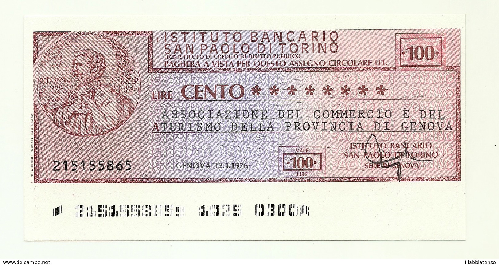 1976 - Italia - Istituto Bancario San Paolo Di Torino - Associazione Del Commercio E Del Turismo Della Prov. Di Genova - [10] Checks And Mini-checks