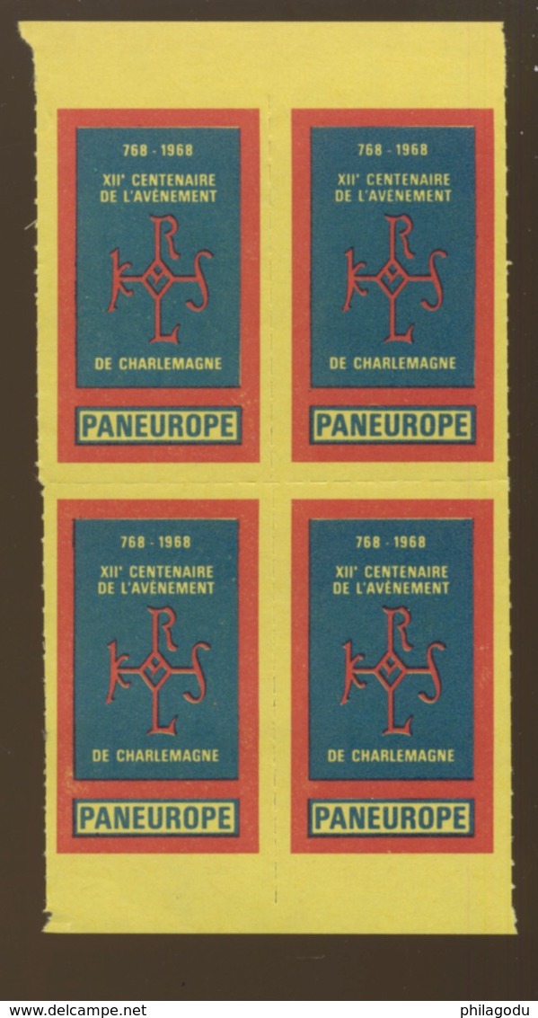 Vignette PAN EUROPE 1968  Charlemagne  Bloc De 4 ** - Idées Européennes
