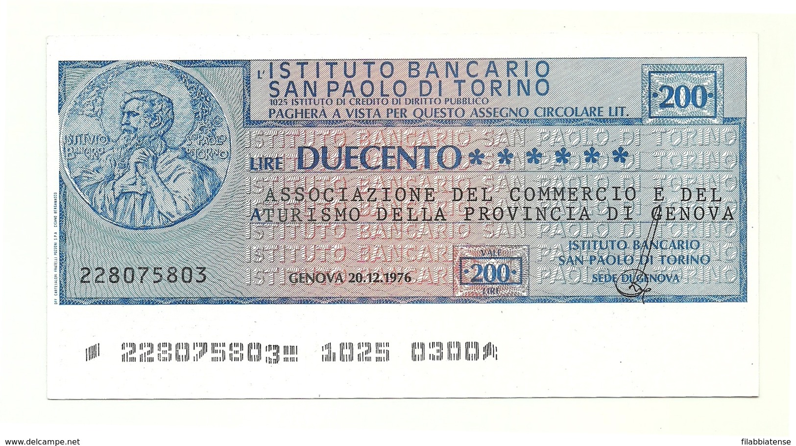 1976 - Italia - Istituto Bancario San Paolo Di Torino - Ass. Del Comm. E Del Turismo Della Provincia Di Genova ---- - [10] Checks And Mini-checks