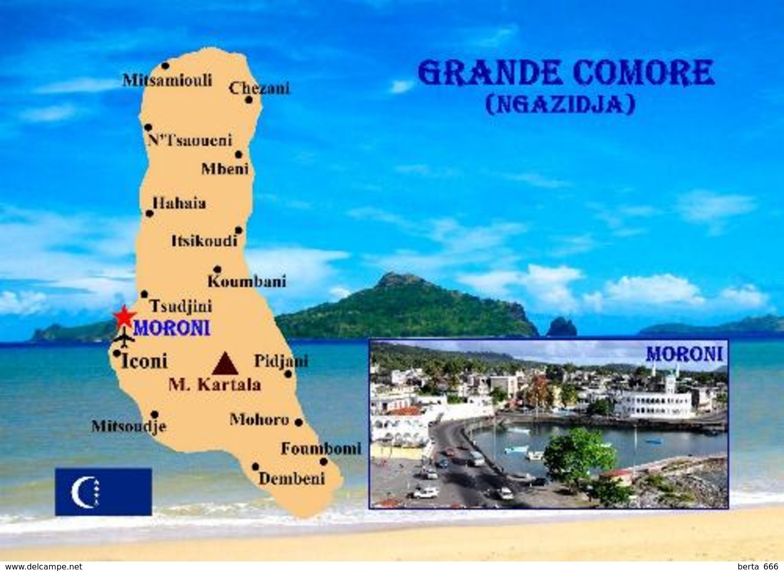 Comoros Grande Comore Island Map Comores New Postcard Komoren Landkarte AK - Komoren