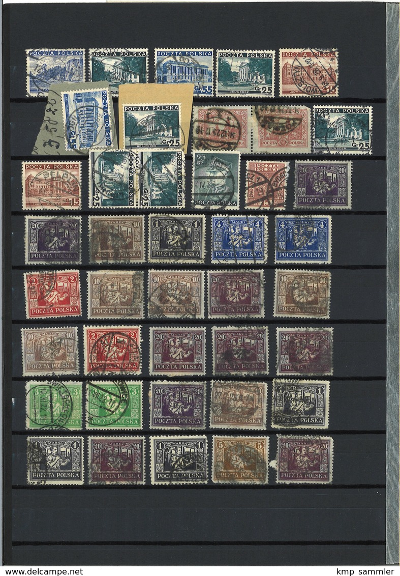 Lot Polen Gestempelte Marken Auf 2 DIN-A4 Seiten - Used Stamps