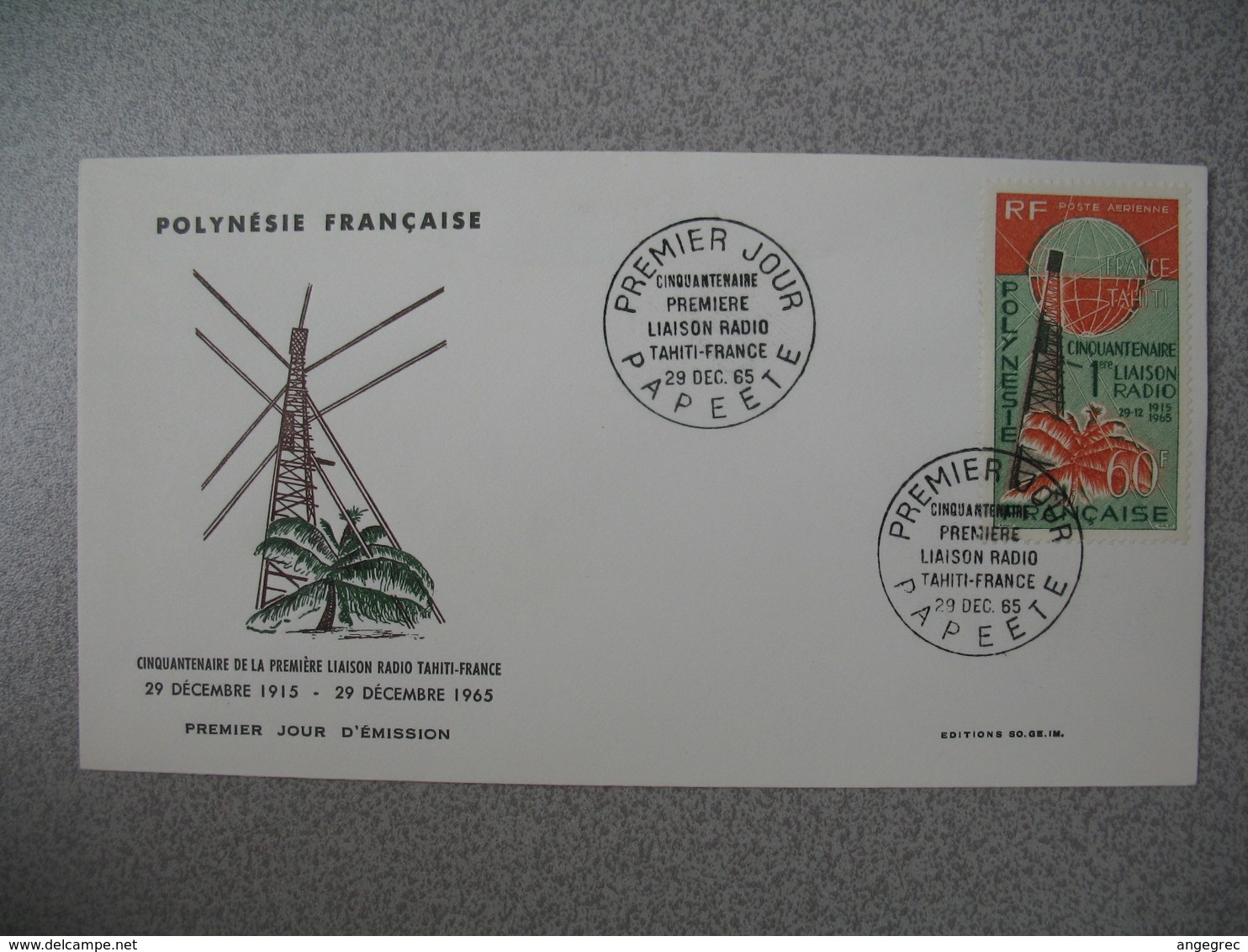 FDC 1965  Polynésie Française N° PA 16  Cinquantenaire De Ma Liaison Radio Avec La Métropole Cachet Papeete - FDC