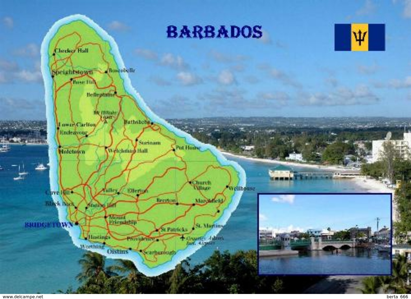 Barbados Country Map New Postcard Landkarte AK - Barbados (Barbuda)